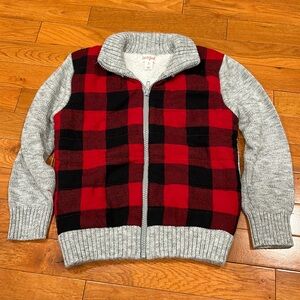 Toddler boys lined sweater. Gray with black and red buffalo check size 5T